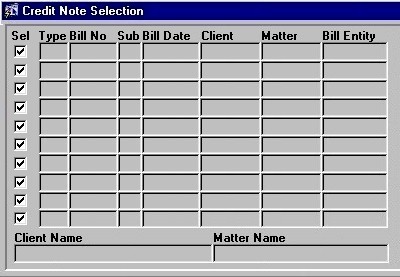 Credit Note Selection