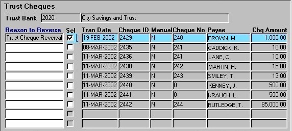 Trust Cheque Reversals