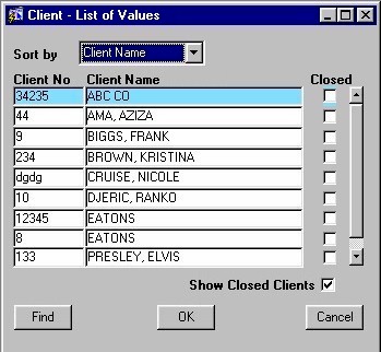 Client Lookup Form