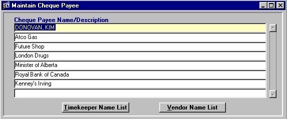 Maintain Cheque Payee