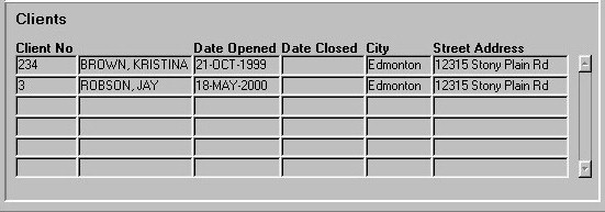 Major Client Info
